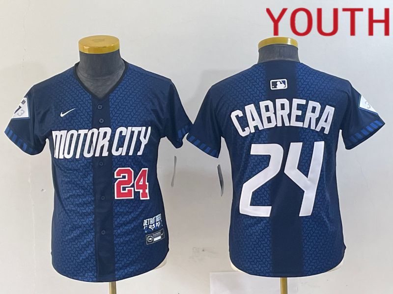 Youth Detroit Tigers #24 Cabrera Blue City Edition Nike 2024 MLB Jersey style 2